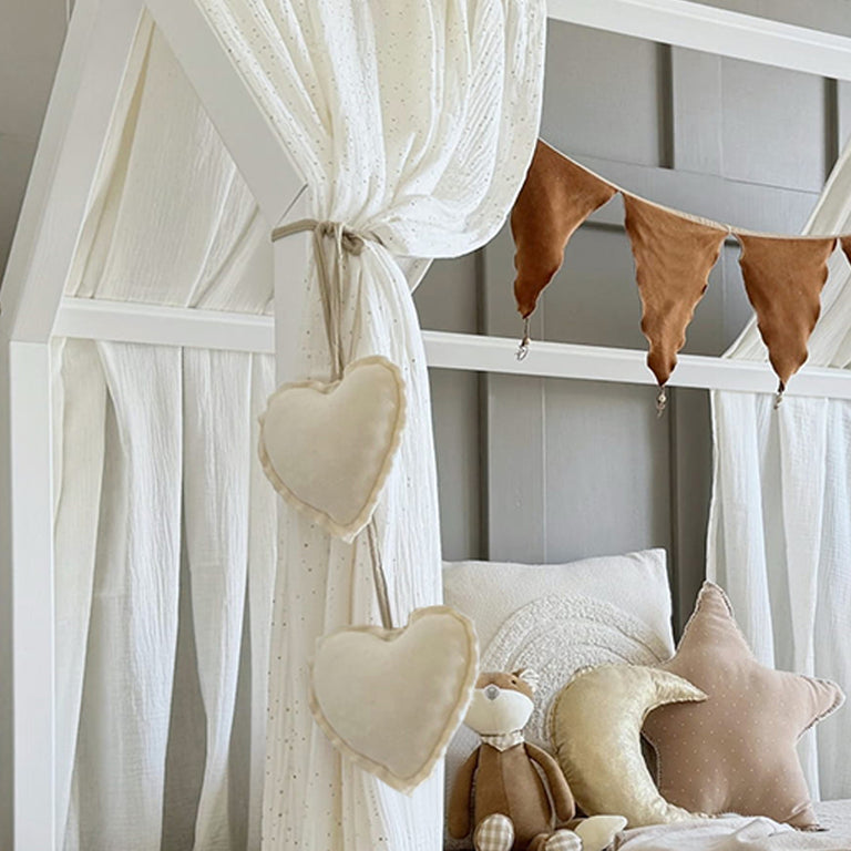 Ciel de lit en mousseline double pour 90x200 Blanc et or - vue 3