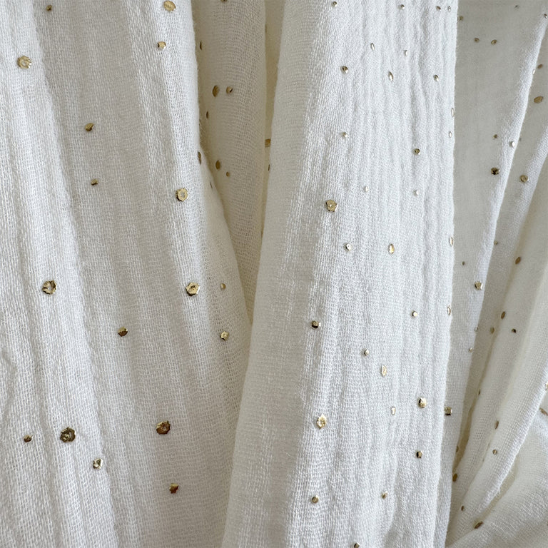 Ciel de lit en mousseline double pour 90x190 Blanc et or - vue 4