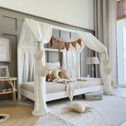 Ciel de lit en mousseline double pour 70x140 Blanc et or