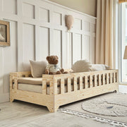 Lit au sol 90x190 entrée latérale sommier inclus Clarisse Bois