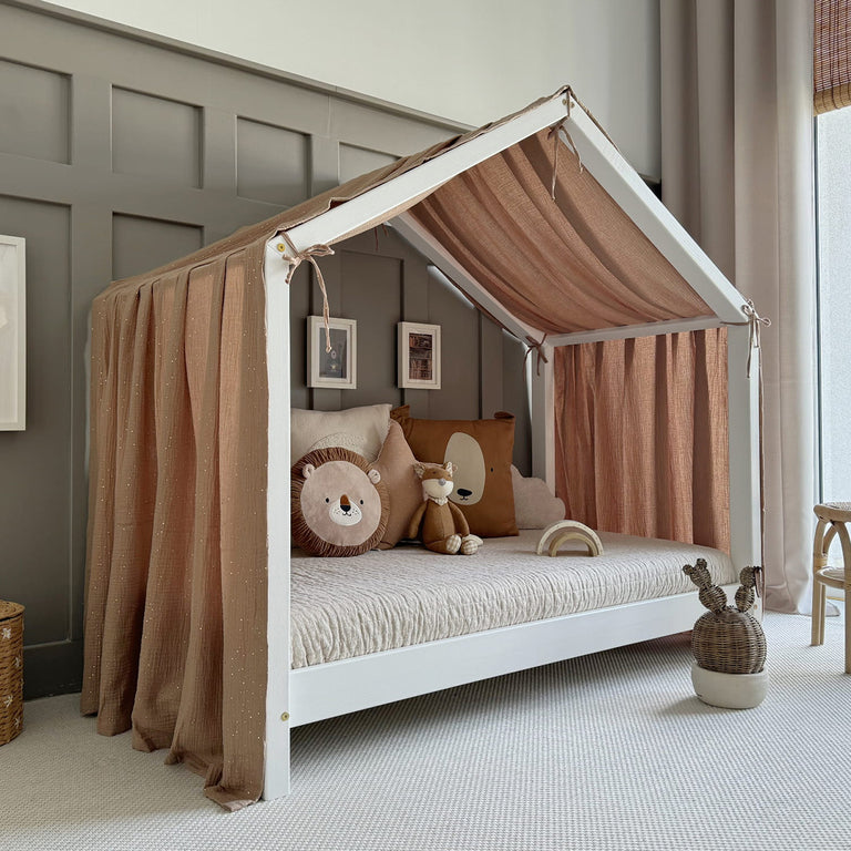 Ciel de lit en mousseline pour 90x190 Marron et or