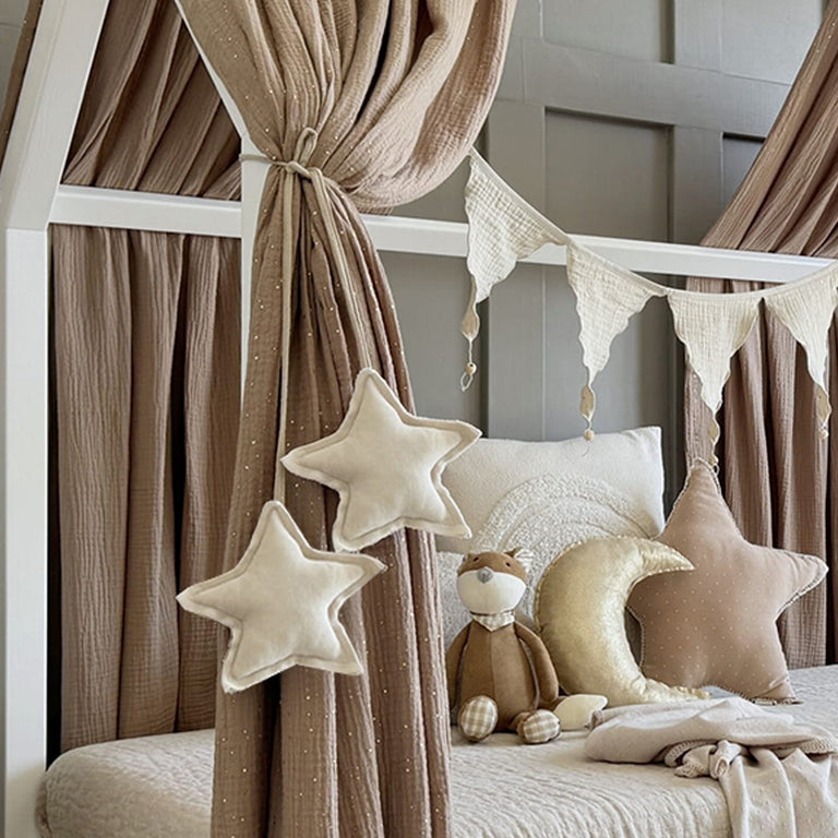 Ciel de lit en mousseline double pour 90x200 Marron et or - vue 3