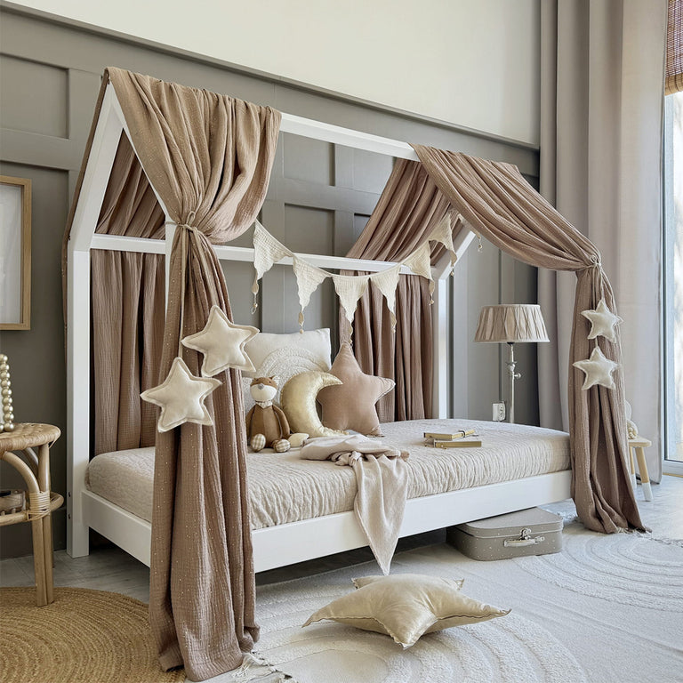 Ciel de lit en mousseline double pour 90x200 Marron et or
