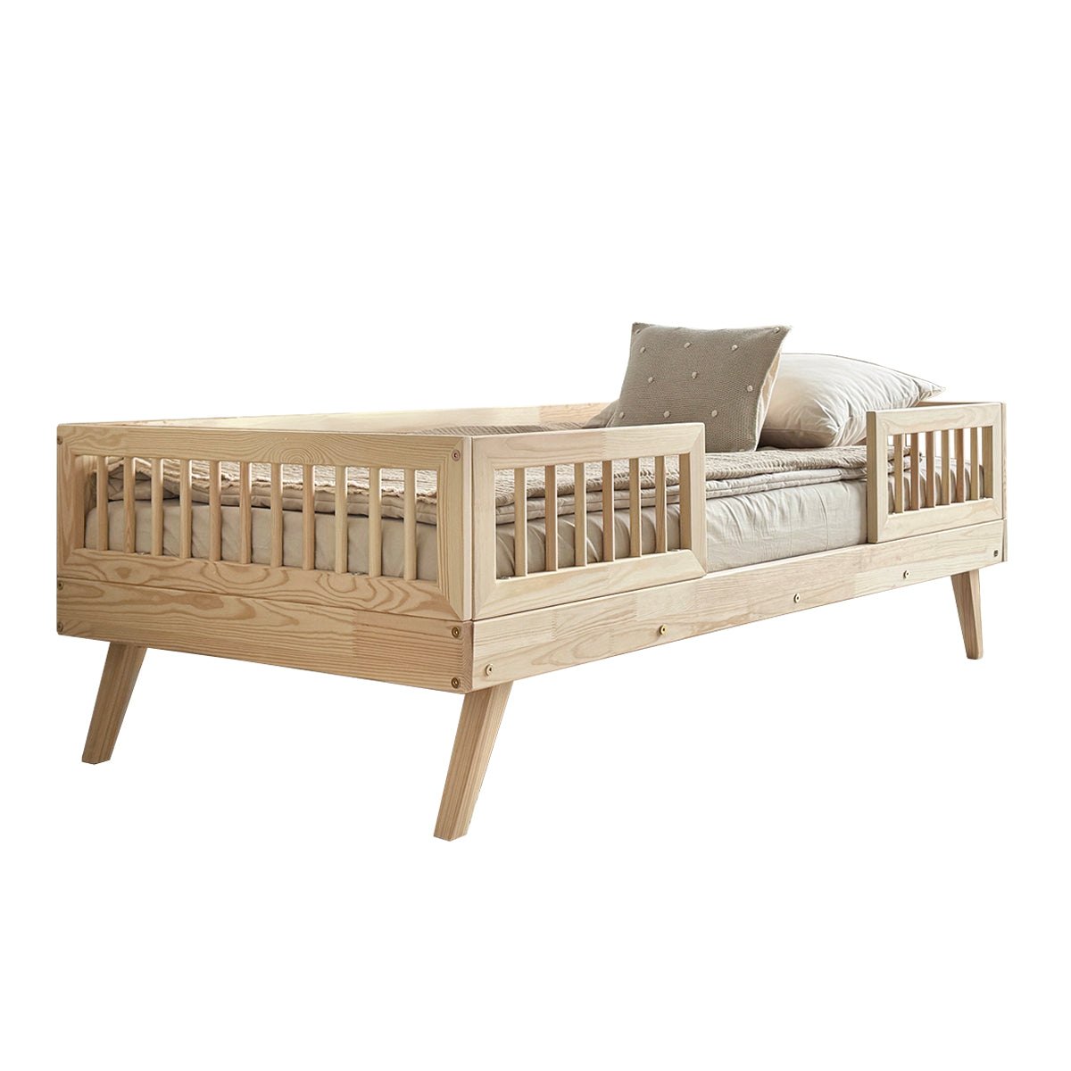 Lit 90x190 barrières et sommier inclus pieds 20 cm Maylis Bois - vue 2
