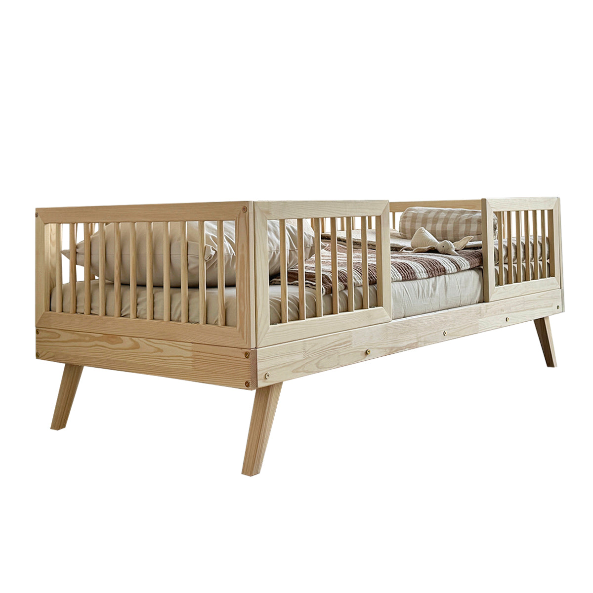 Lit 90x190 barrières hautes et sommier inclus pieds 20 cm Maylis Bois - vue 2