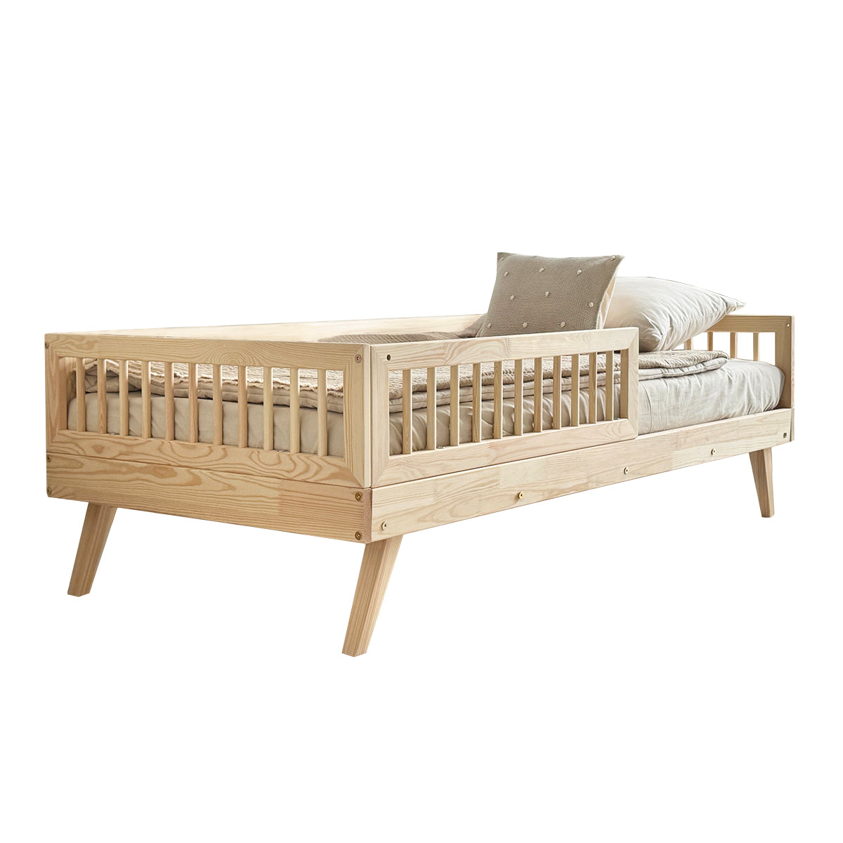Lit 90x190 barrière et sommier inclus pieds 20 cm Maylis Bois - vue 2
