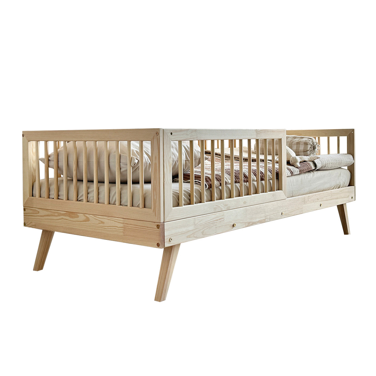 Lit 90x200 barrière haute et sommier inclus pieds 20 cm Maylis Bois - vue 2