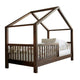 Lit cabane 90x200 barrière et sommier inclus pieds 10 cm Rosalie Bois foncé