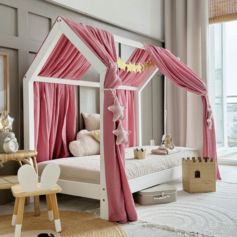 Ciel de lit en mousseline double pour 90x200 Rose