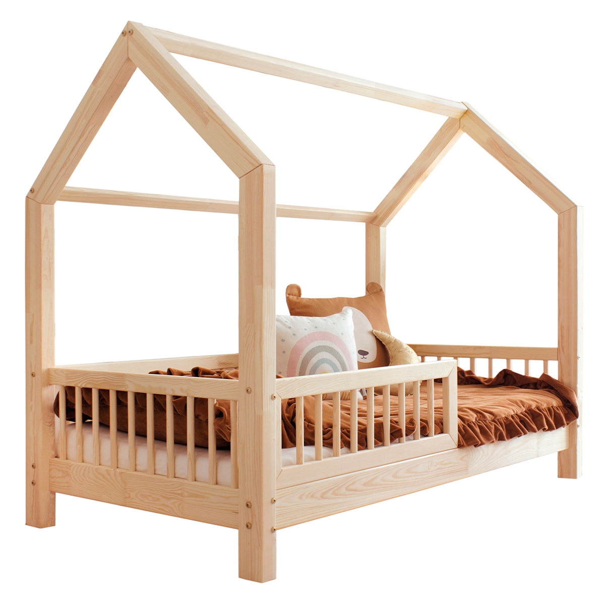 Lit cabane 90x190 barrière et sommier inclus pieds 10 cm Sofia Bois - vue 2