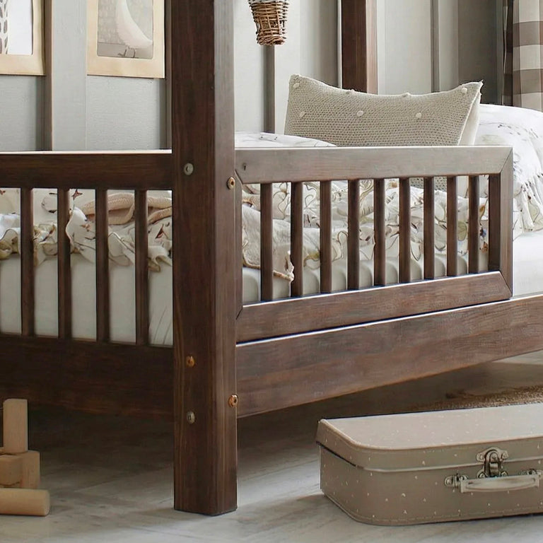 Lit cabane 90x200 barrière et sommier inclus pieds 10 cm Sofia Bois foncé - vue 3