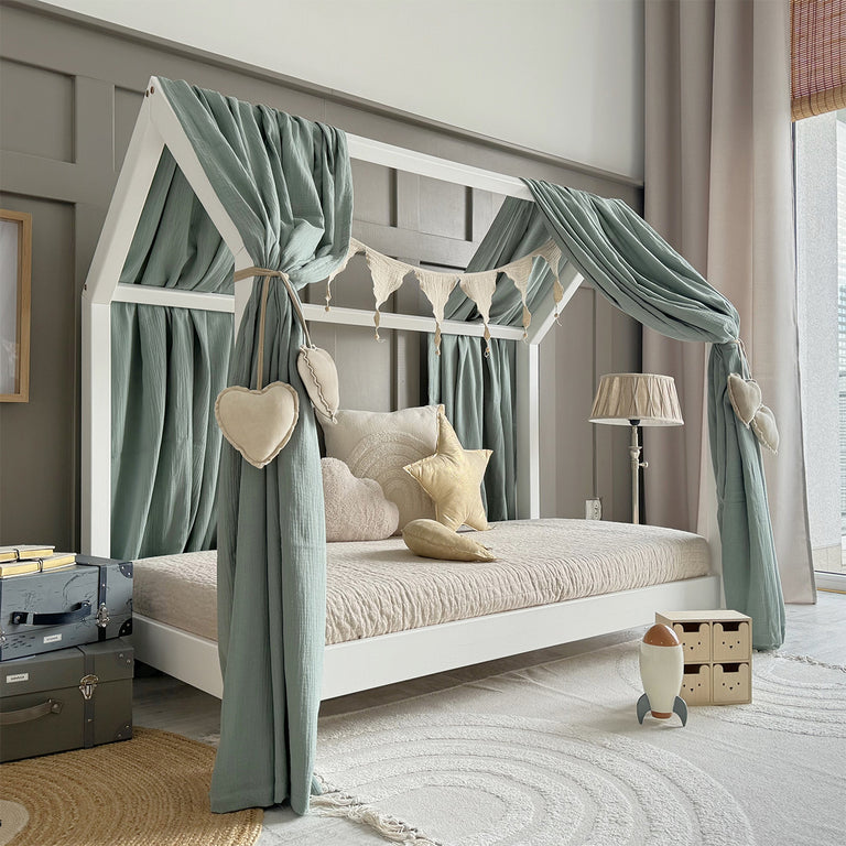 Ciel de lit en mousseline double pour 90x190 Vert d'eau
