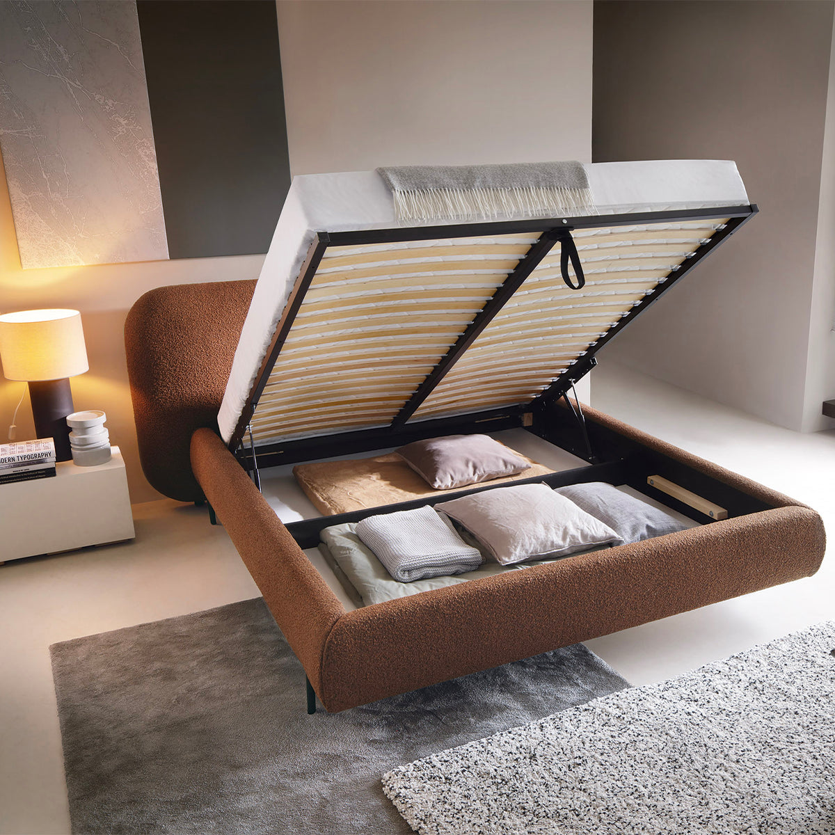 Lit coffre 160x200 sommier inclus Tobias Brique - vue 4