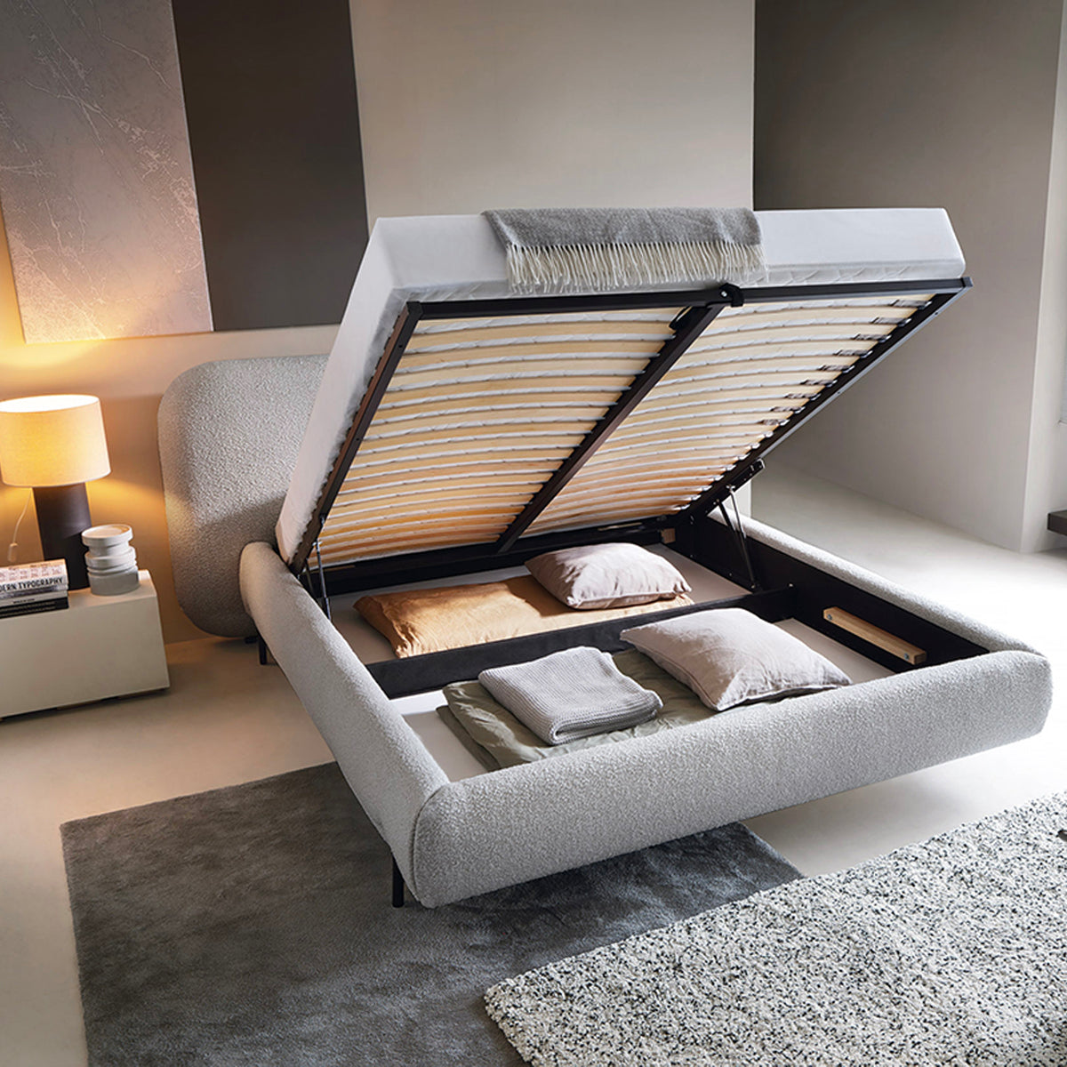 Lit coffre 160x200 sommier inclus Tobias Gris clair - vue 4