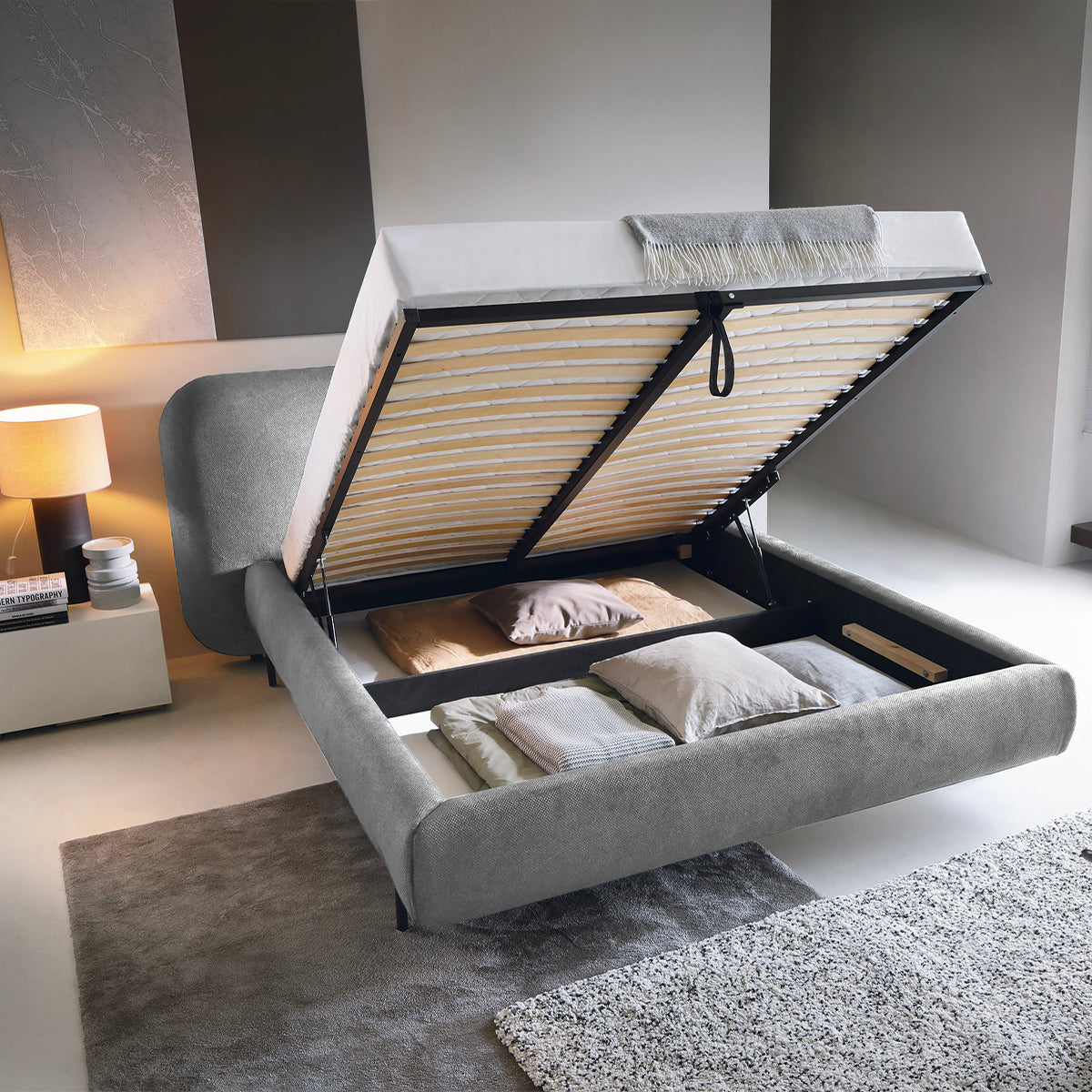 Lit coffre 180x200 sommier inclus Tobias Gris - vue 4