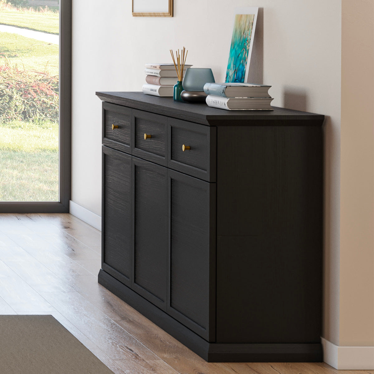 Buffet 3 portes 3 tiroirs Toja Bois anthracite - vue 2