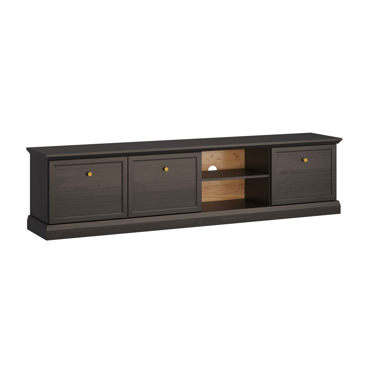 Meuble TV 3 portes 206 cm Toja Bois anthracite