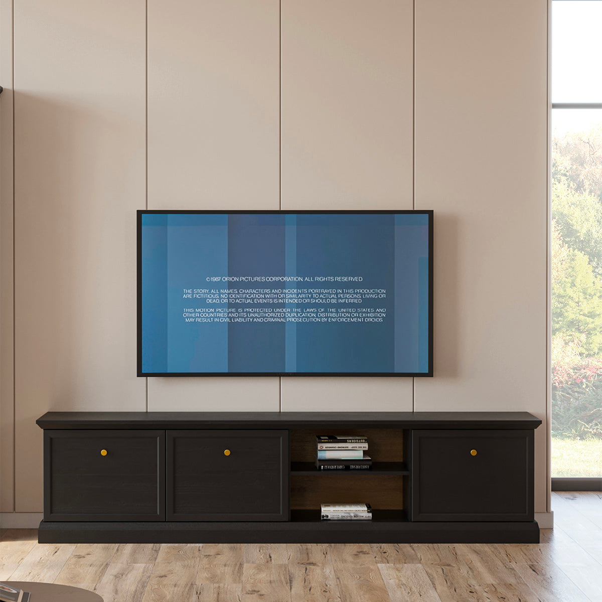 Meuble TV 3 portes 206 cm Toja Bois anthracite - vue 2