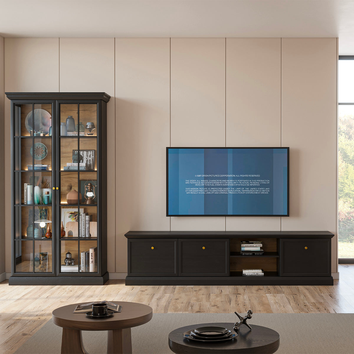 Meuble TV 3 portes 206 cm Toja Bois anthracite - vue 3