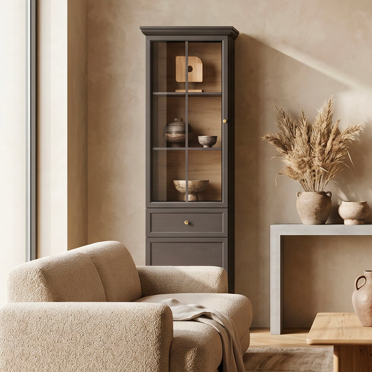 Vitrine 2 portes 1 tiroir Toja Bois anthracite - vue 2