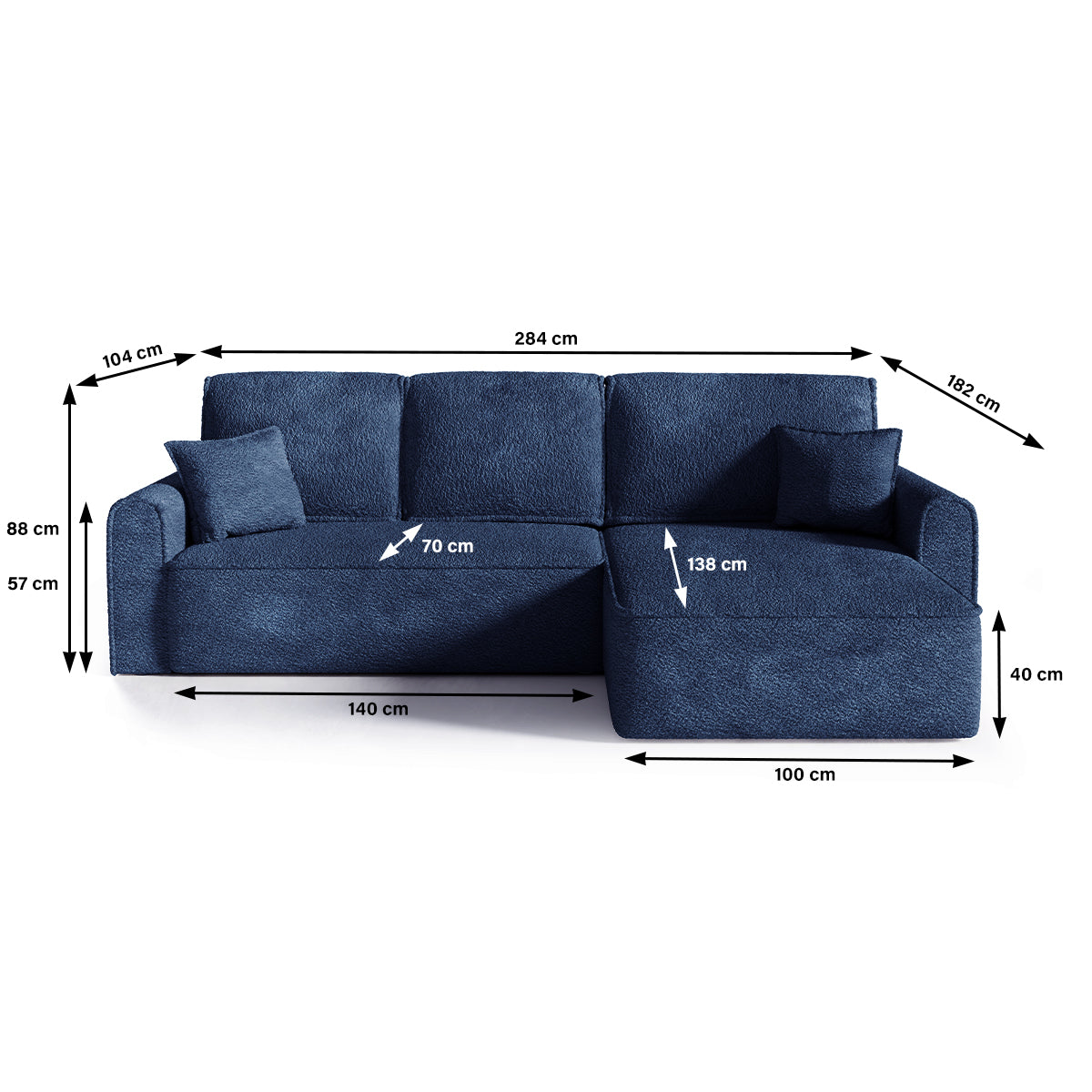 Canapé d'angle réversible convertible 4 places coffre Valentin bouclé Bleu - vue 4