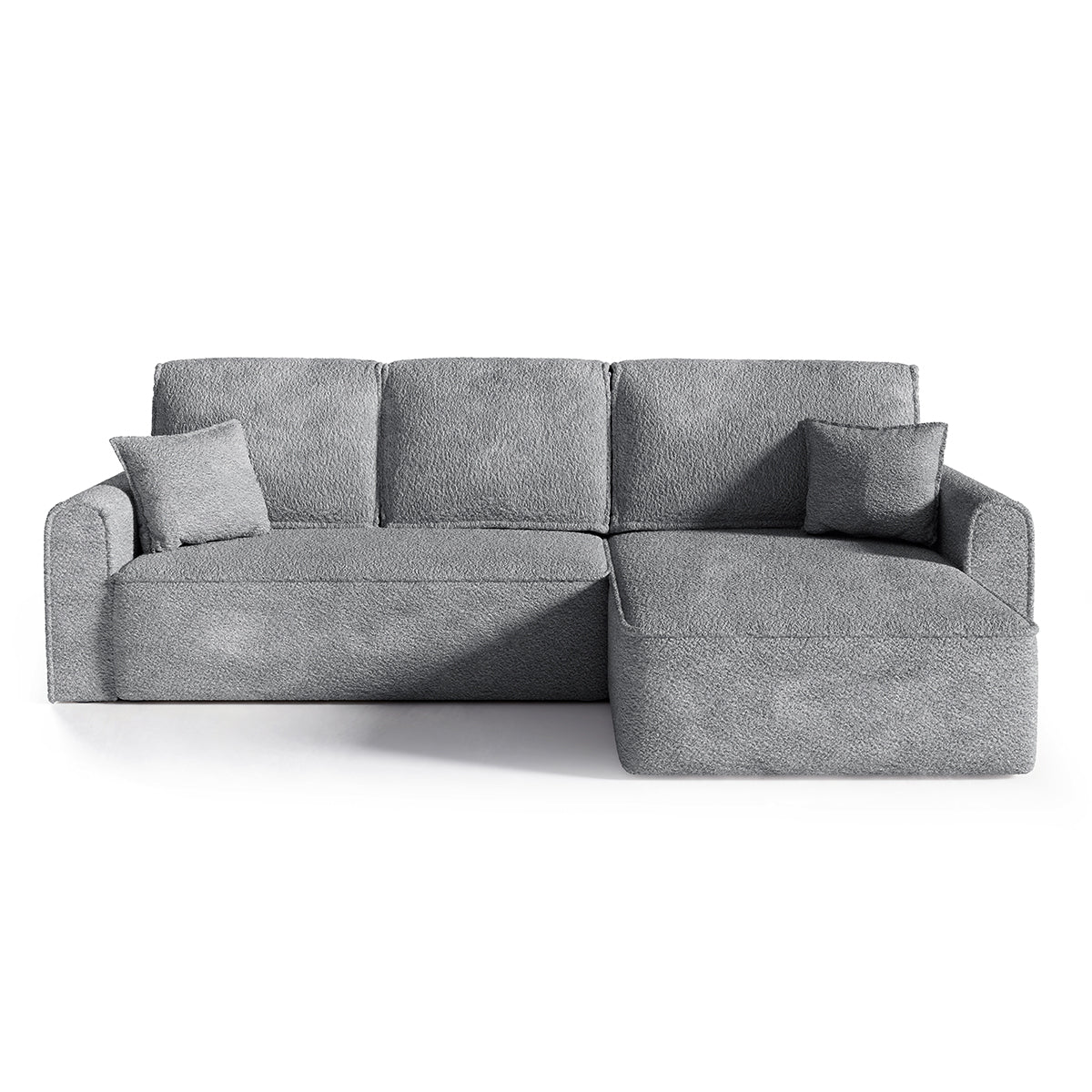 Canapé d'angle réversible convertible 4 places coffre Valentin bouclé Gris