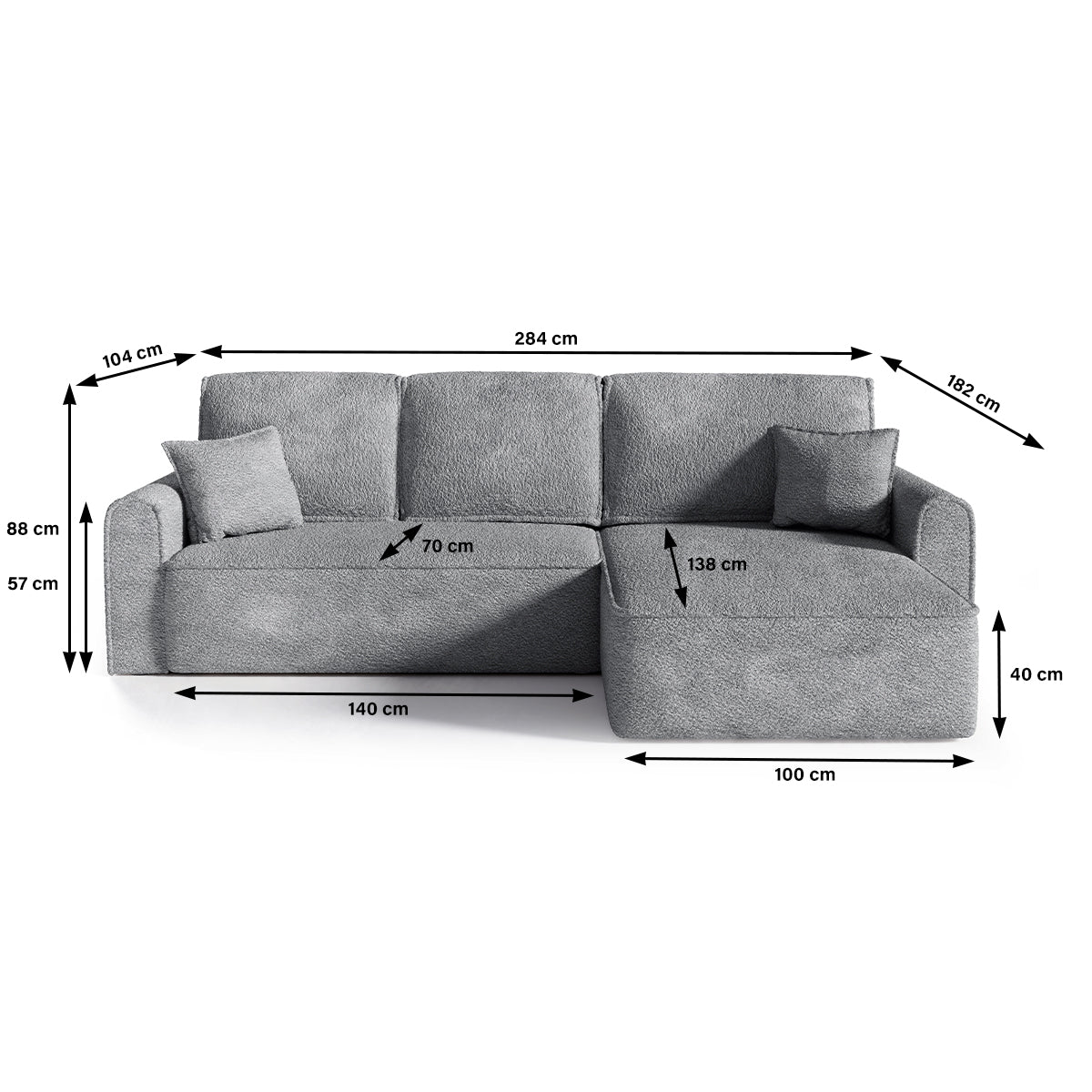 Canapé d'angle réversible convertible 4 places coffre Valentin bouclé Gris - vue 4