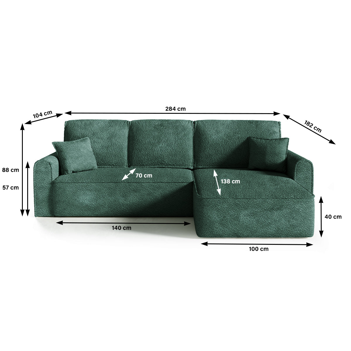 Canapé d'angle réversible convertible 4 places coffre Valentin bouclé Vert Sapin - vue 4