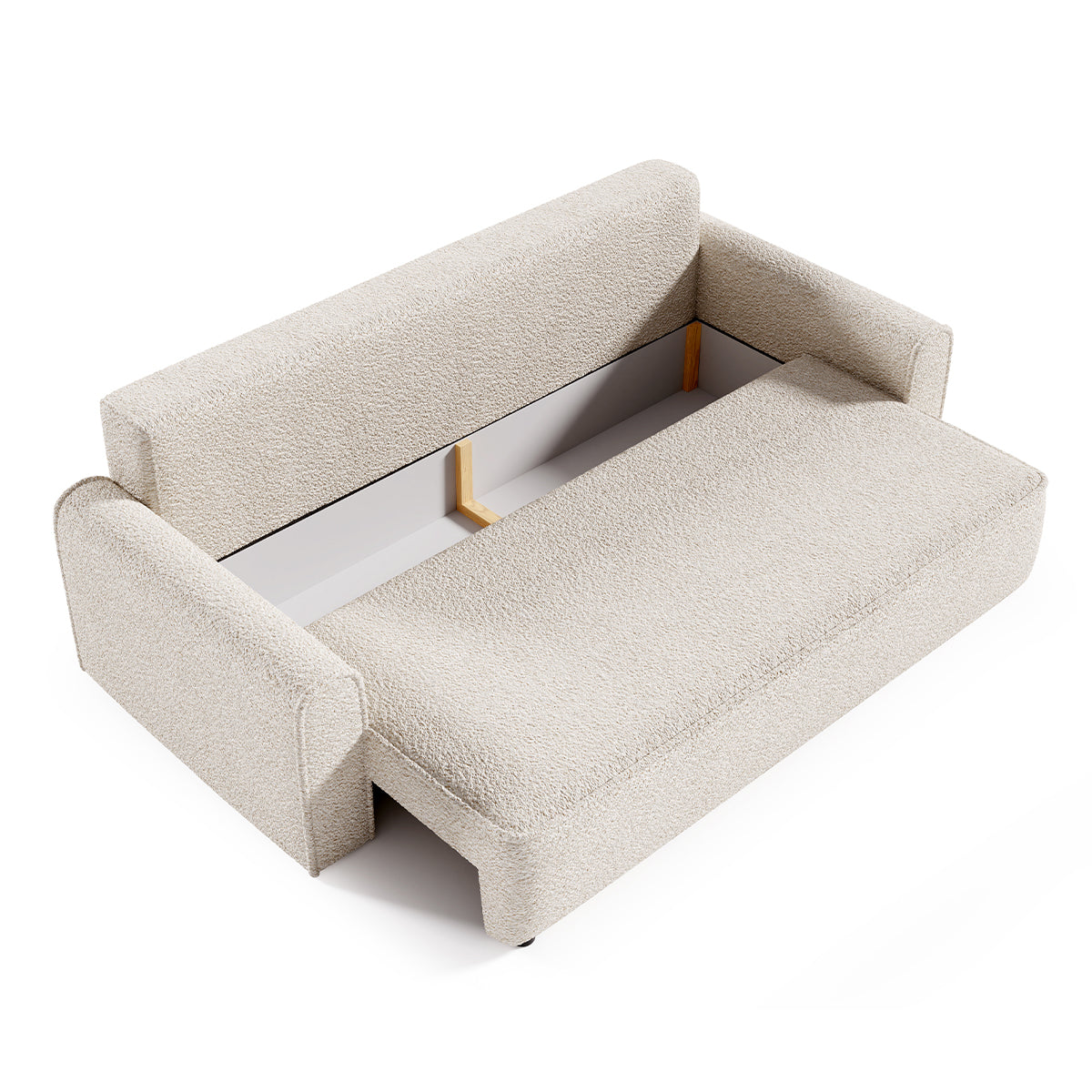 Canapé convertible 3 places coffre Valentin bouclé Beige - vue 2