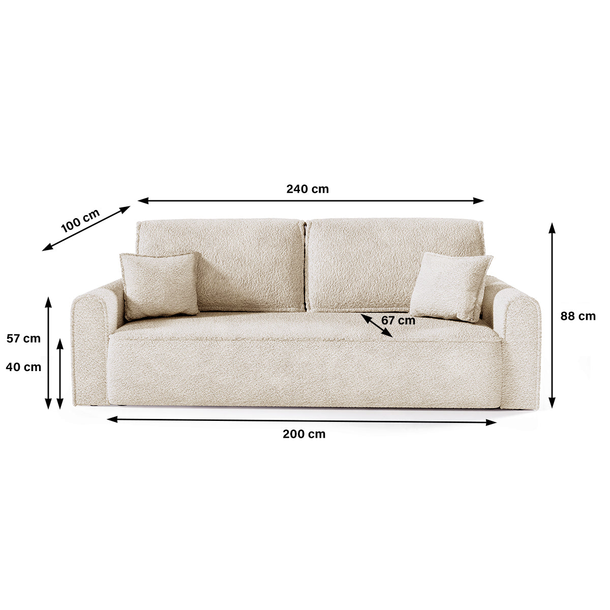 Canapé convertible 3 places coffre Valentin bouclé Beige - vue 4
