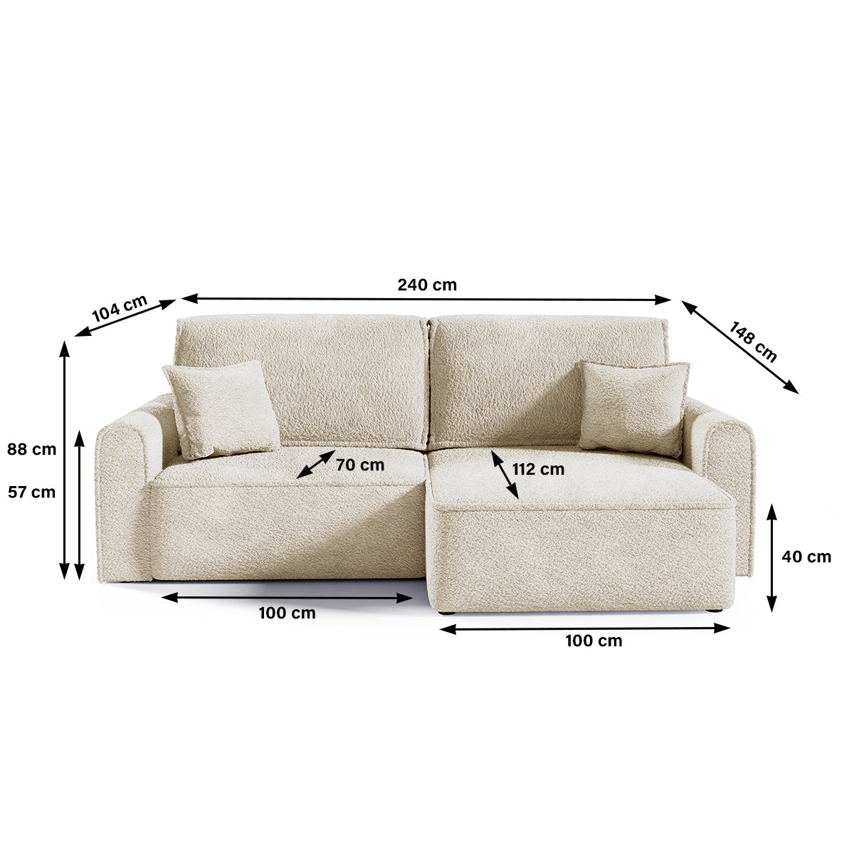 Canapé d'angle réversible convertible 3 places coffre Valentin Mini bouclé Beige - vue 4