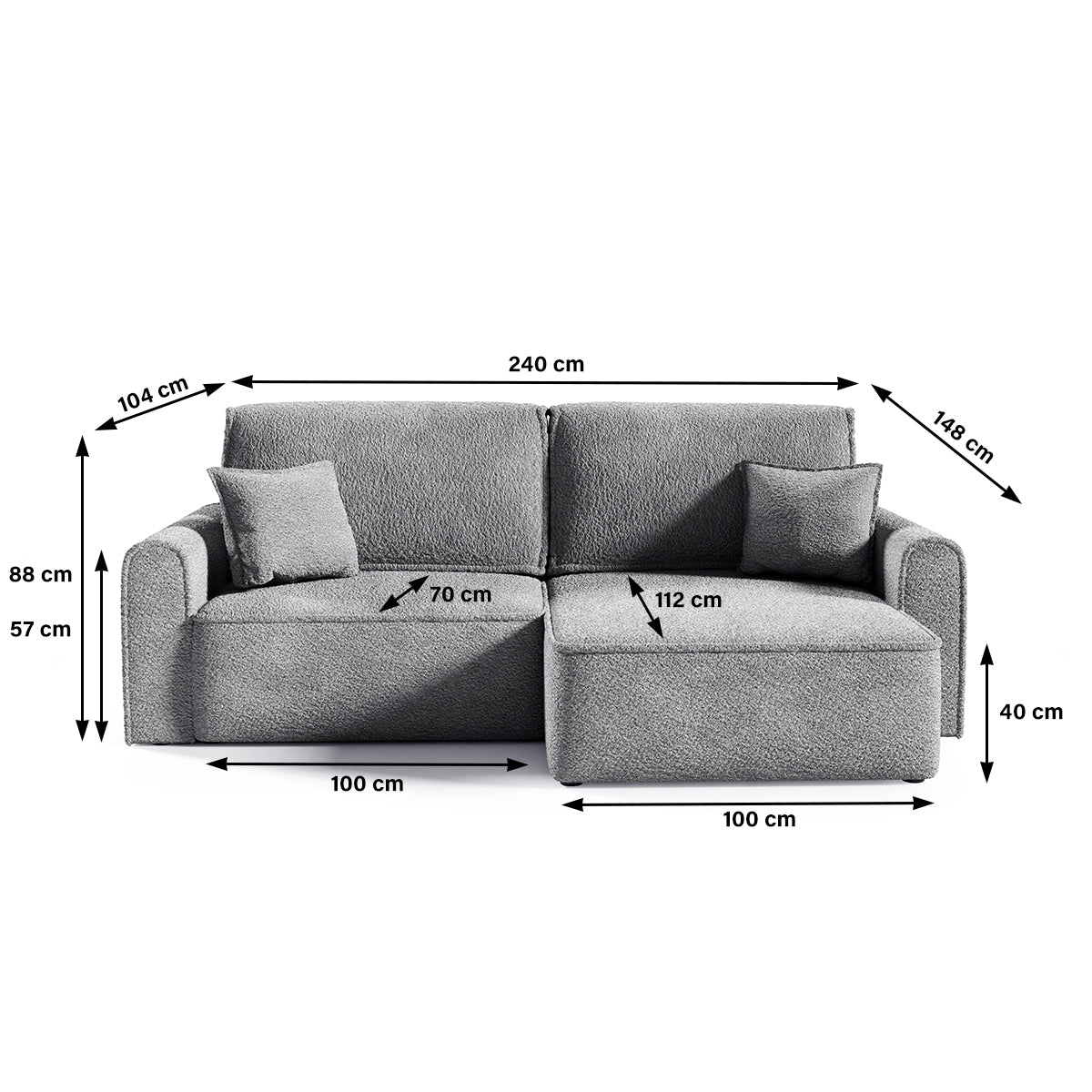 Canapé d'angle réversible convertible 3 places coffre Valentin Mini bouclé Gris - vue 4