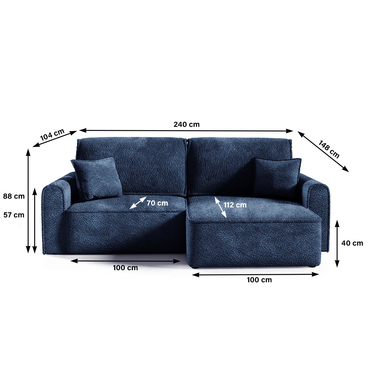 Canapé d'angle réversible convertible 3 places coffre Valentin Mini bouclé Bleu - vue 4