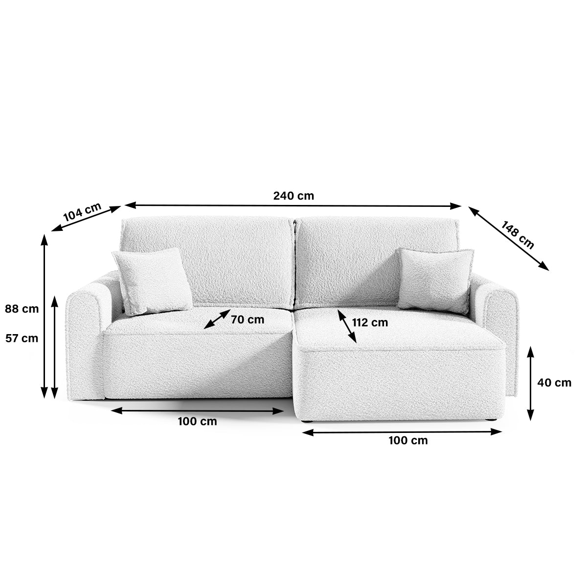 Canapé d'angle réversible convertible 3 places coffre Valentin Mini bouclé Blanc - vue 4