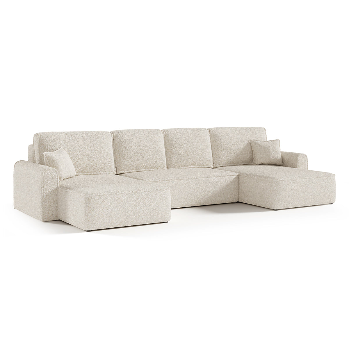 Canapé U 5 places convertible coffre Valentin bouclé Beige - vue 2