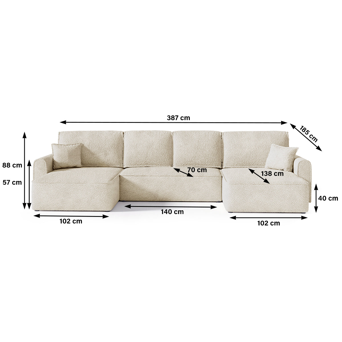 Canapé U 5 places convertible coffre Valentin bouclé Beige - vue 5