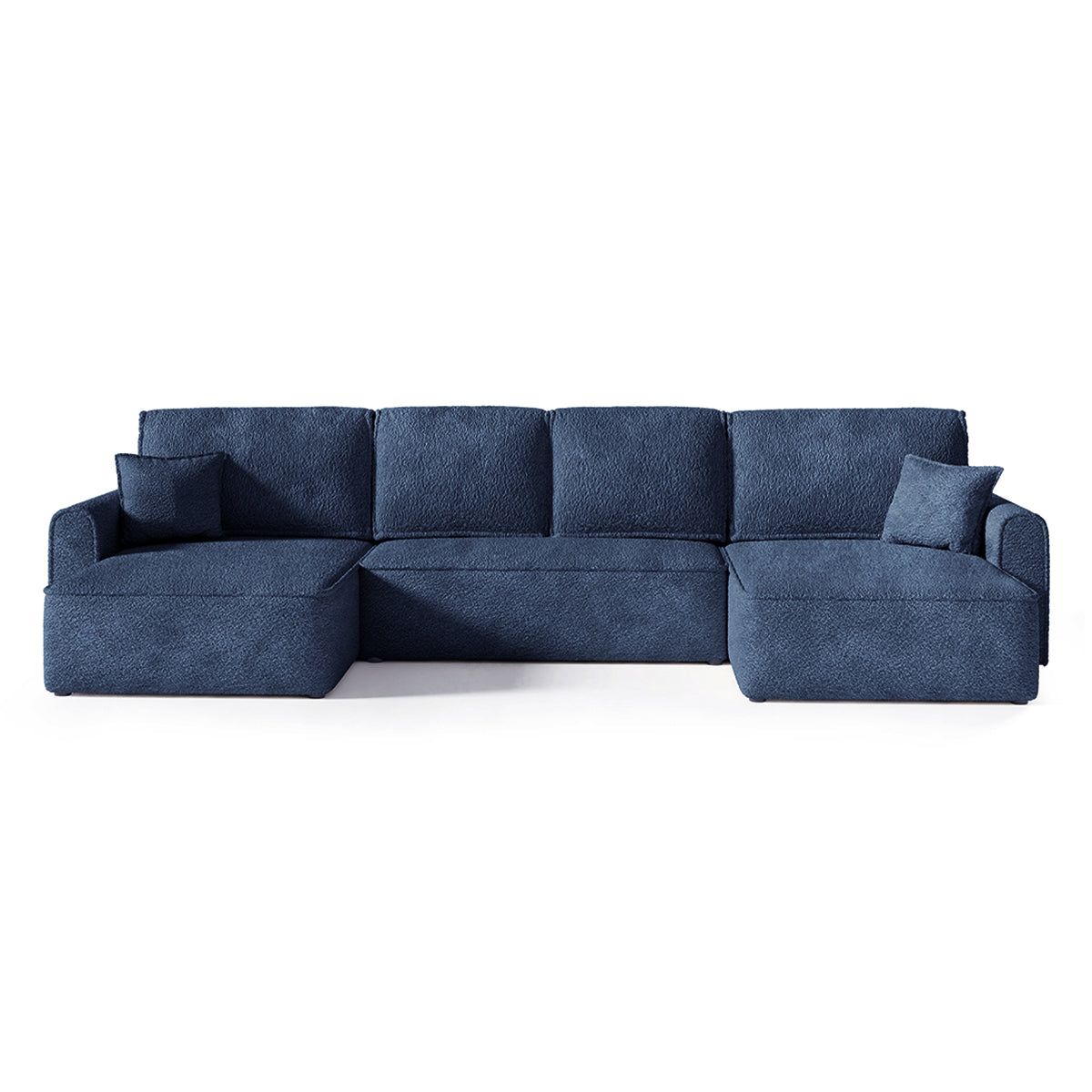 Canapé U 5 places convertible coffre Valentin bouclé Bleu