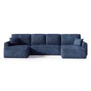 Canapé U 5 places convertible coffre Valentin bouclé Bleu