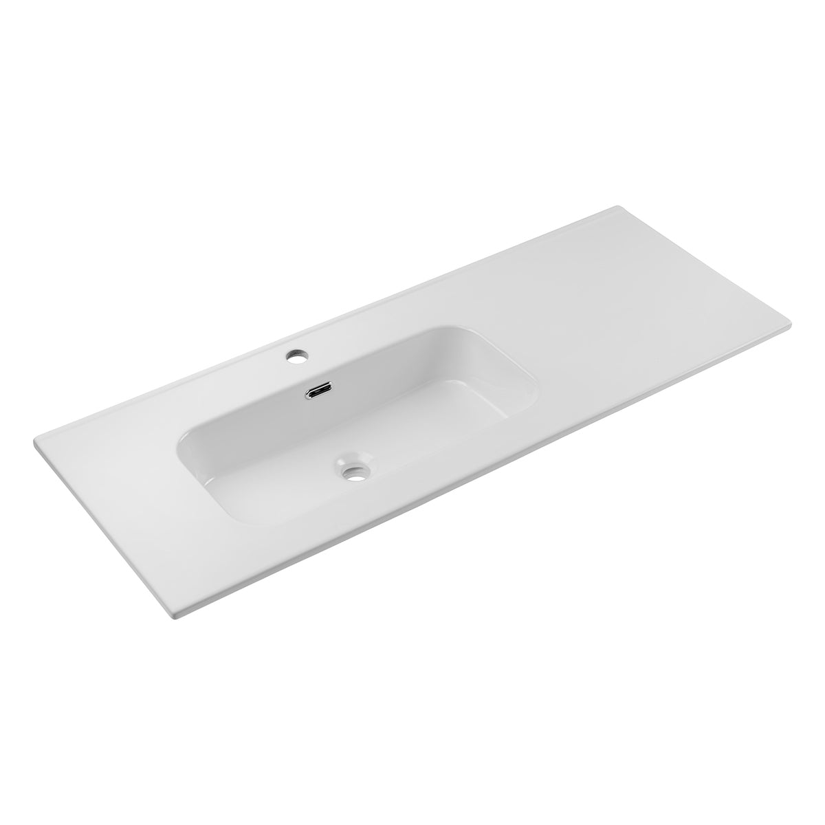 Meuble simple vasque encastrée gauche 120cm 2 tiroirs Elora Beige et bois - vue 7