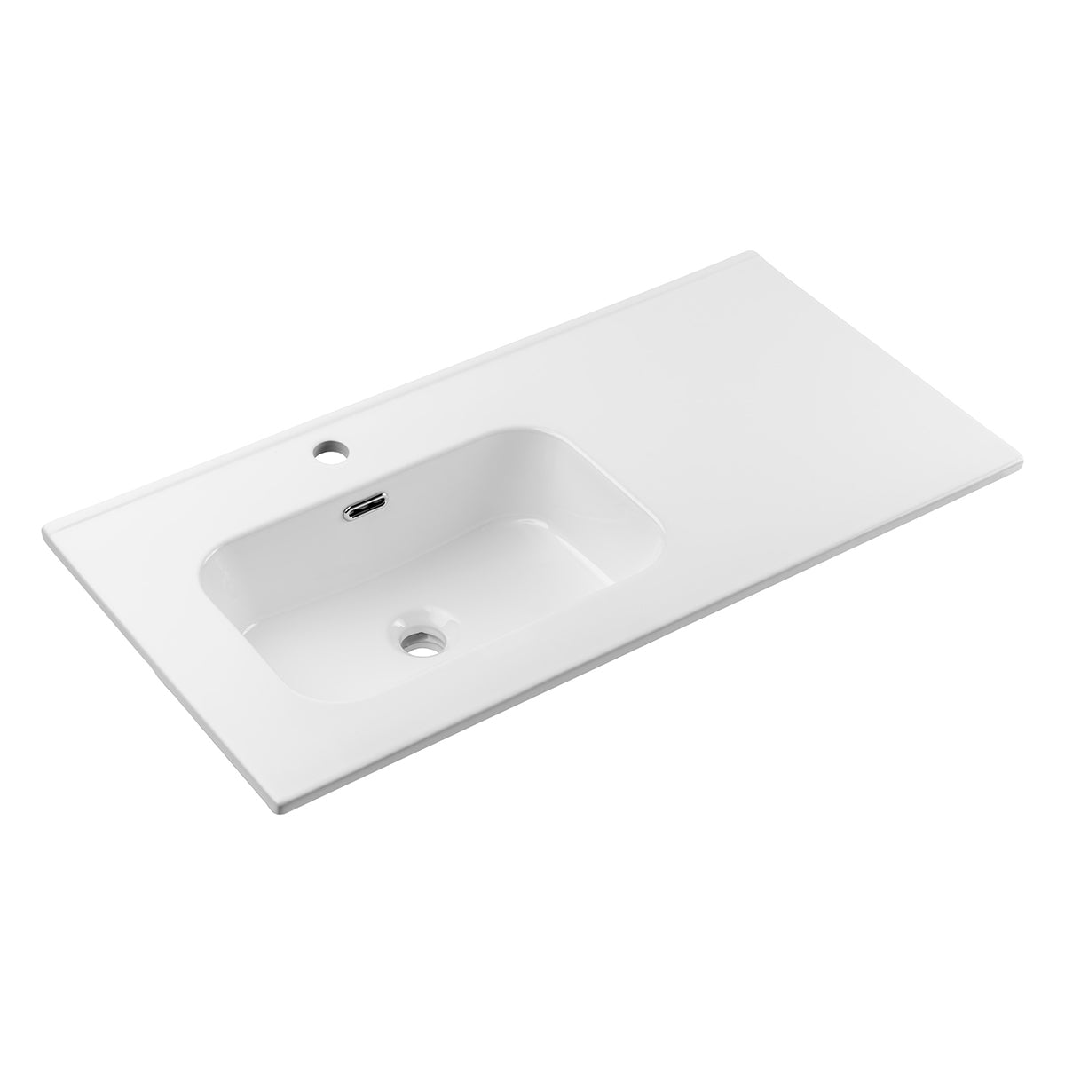 Meuble simple vasque encastrée gauche 90cm Elora Beige et bois - vue 7