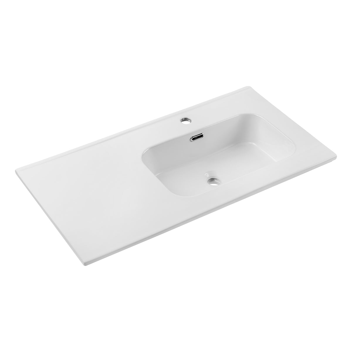 Meuble simple vasque encastrée droite 90cm Elora Beige et bois - vue 7