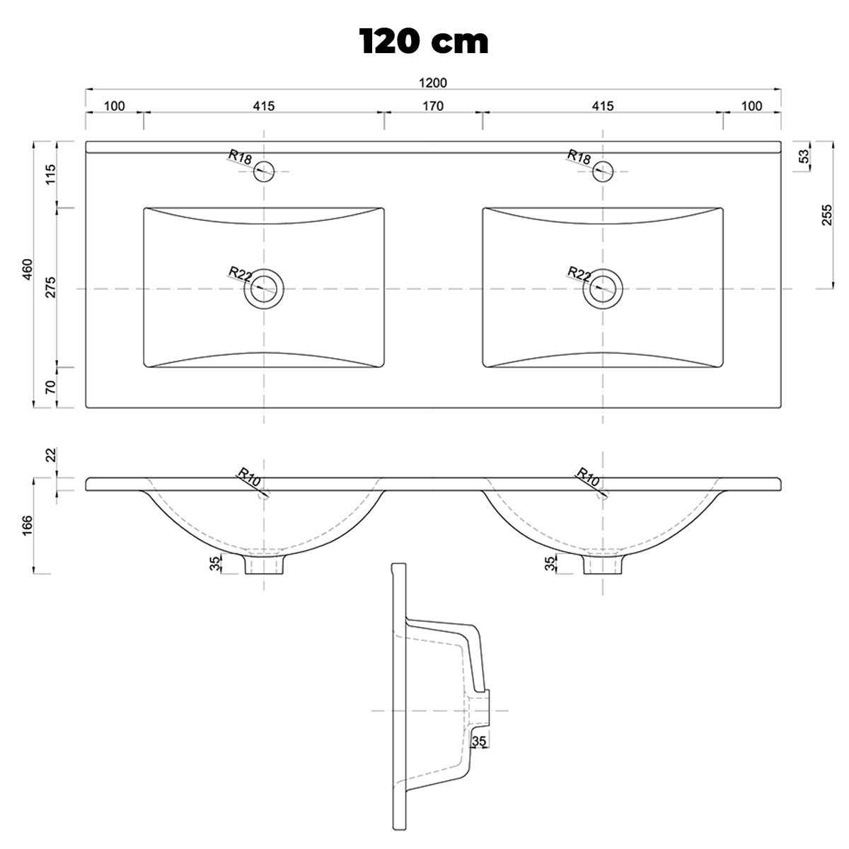 Meuble double vasque encastrée 120cm 2 tiroirs Livia Blanc et Bois - vue 6