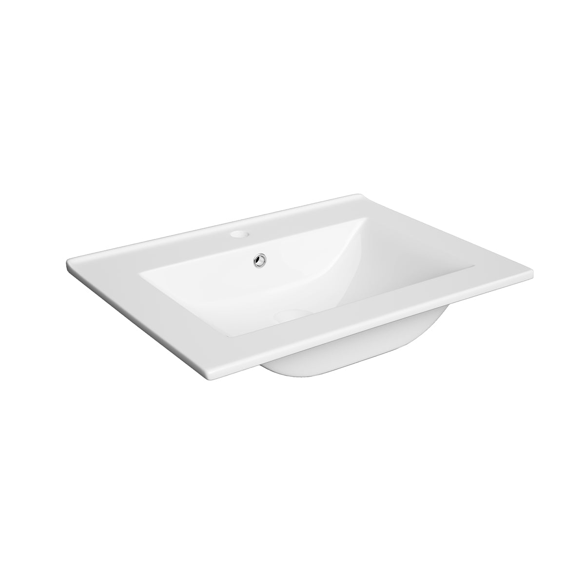 Meuble simple vasque encastrée 60cm 1 tiroir Livia Blanc et Bois - vue 7