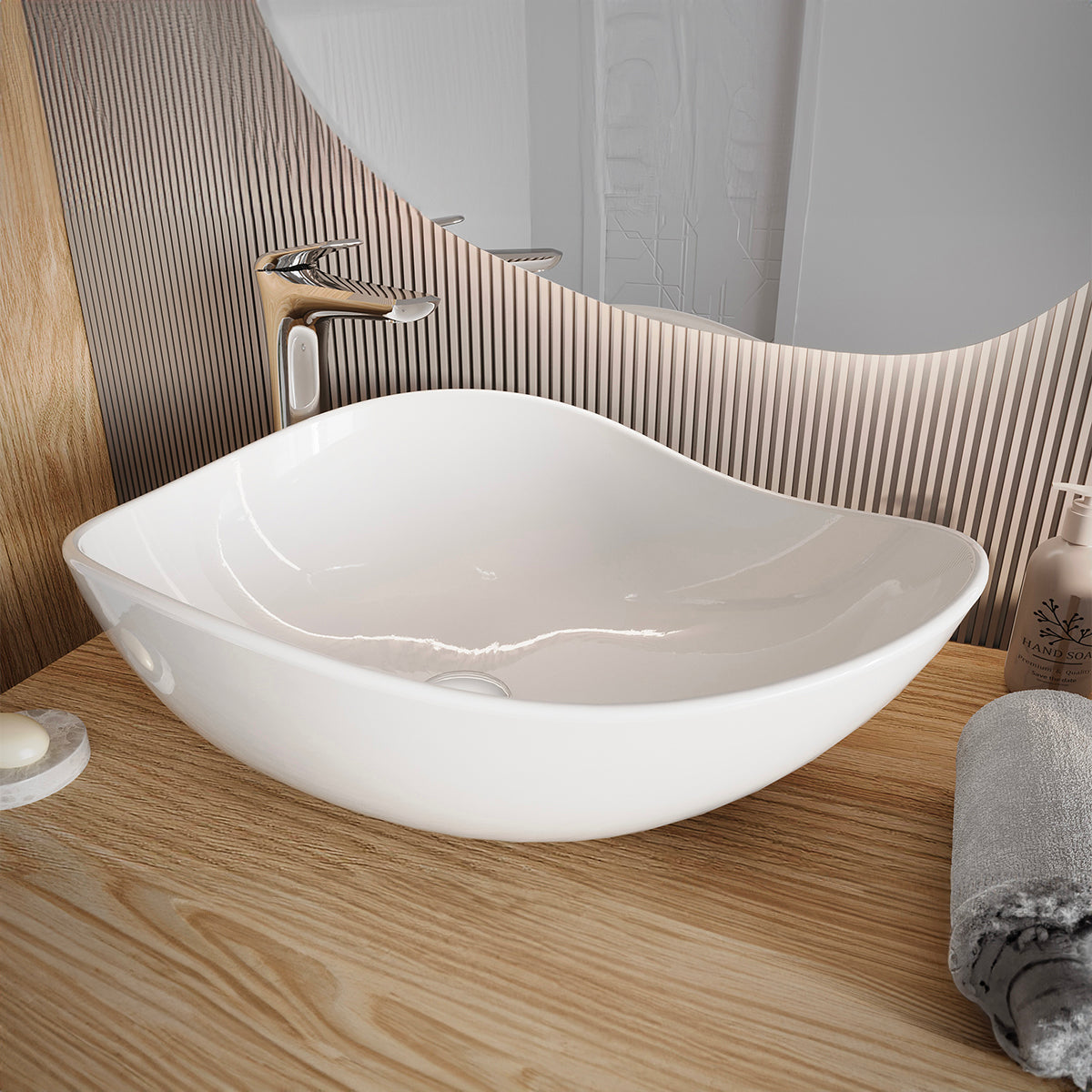 Meuble double vasque 120cm 4 tiroirs Elora Beige et bois Cloud - vue 7