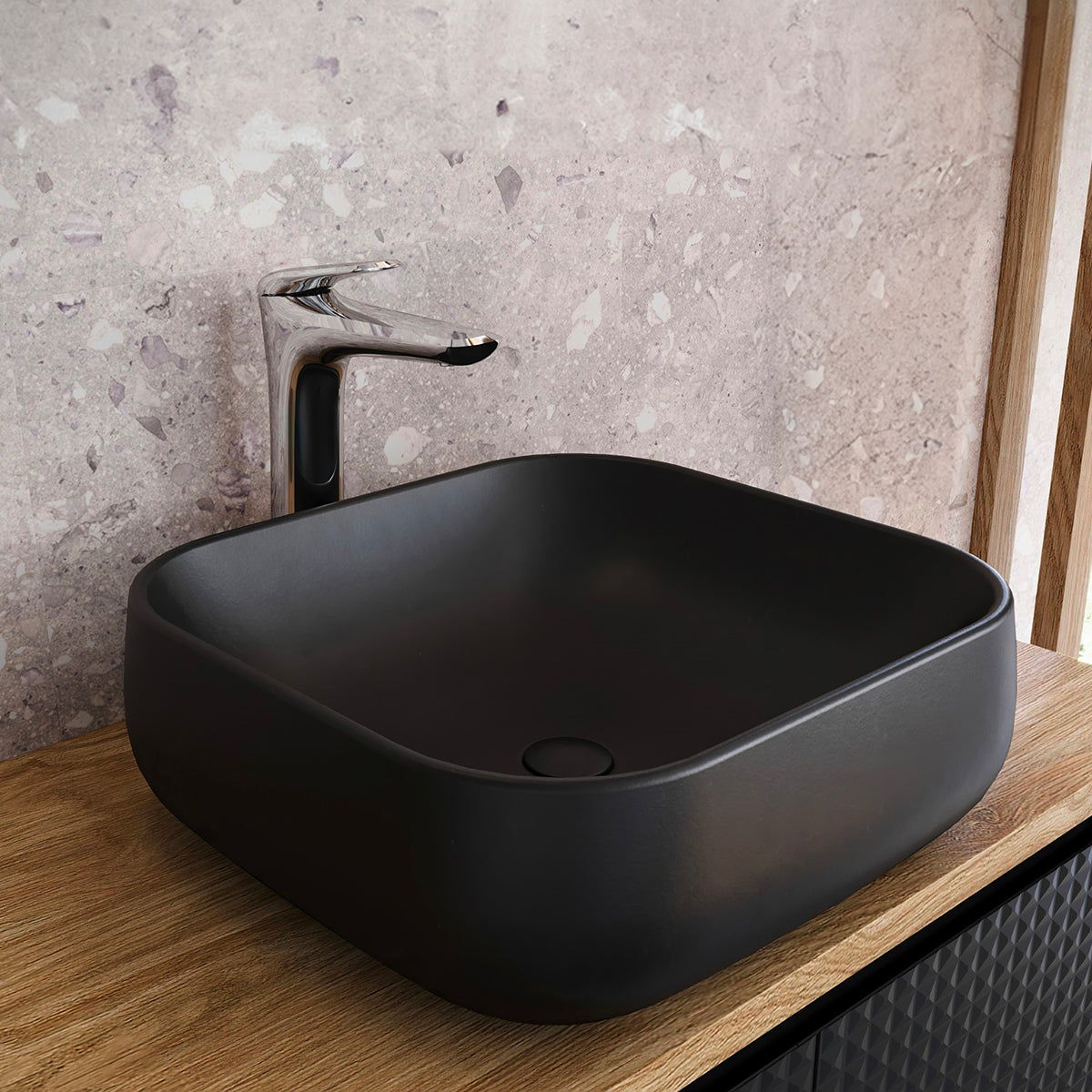 Ensemble meuble simple vasque 80cm et colonne Elora Noir et bois - vue 6