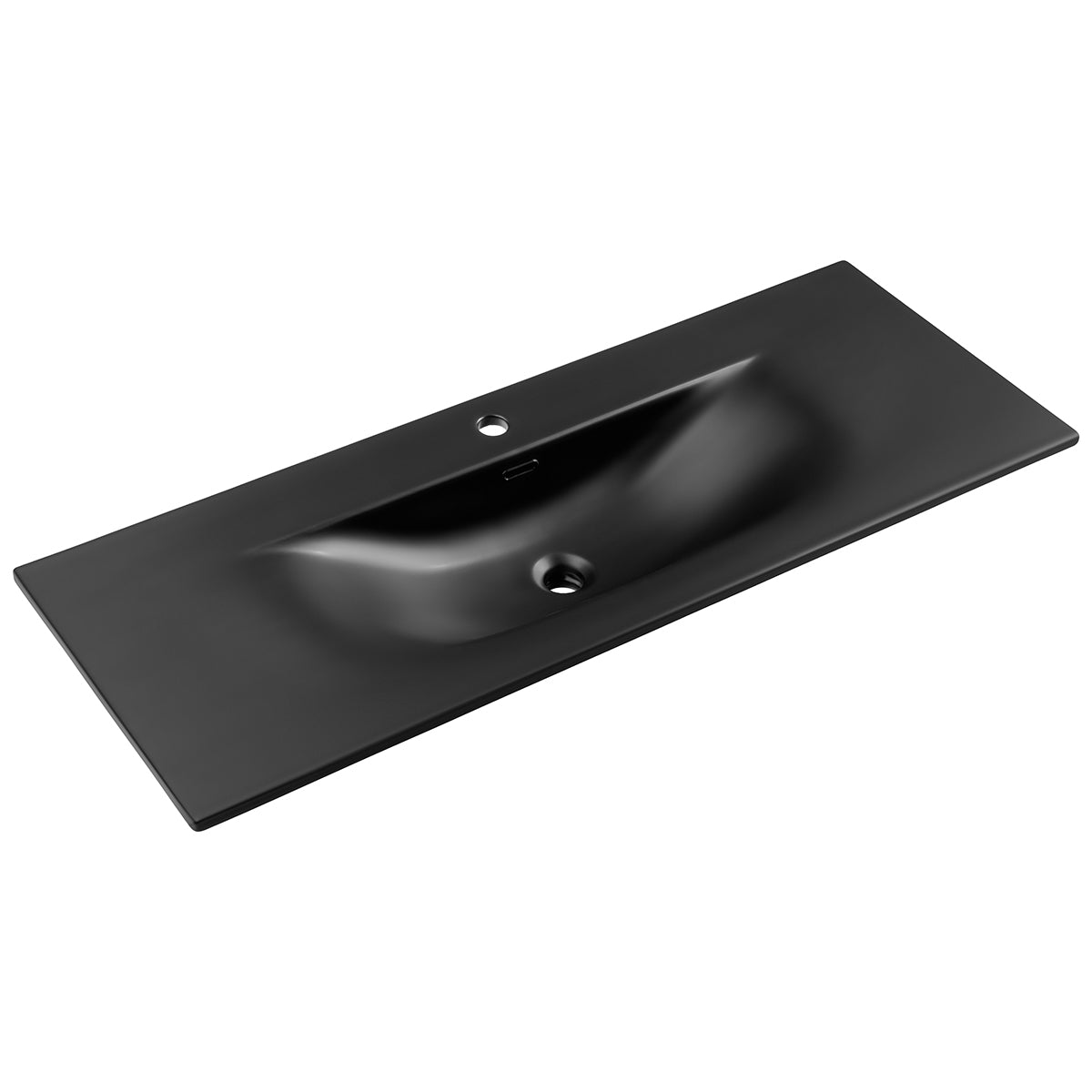 Meuble simple vasque encastrée 120cm 2 tiroirs Elora Noir et bois - vue 8