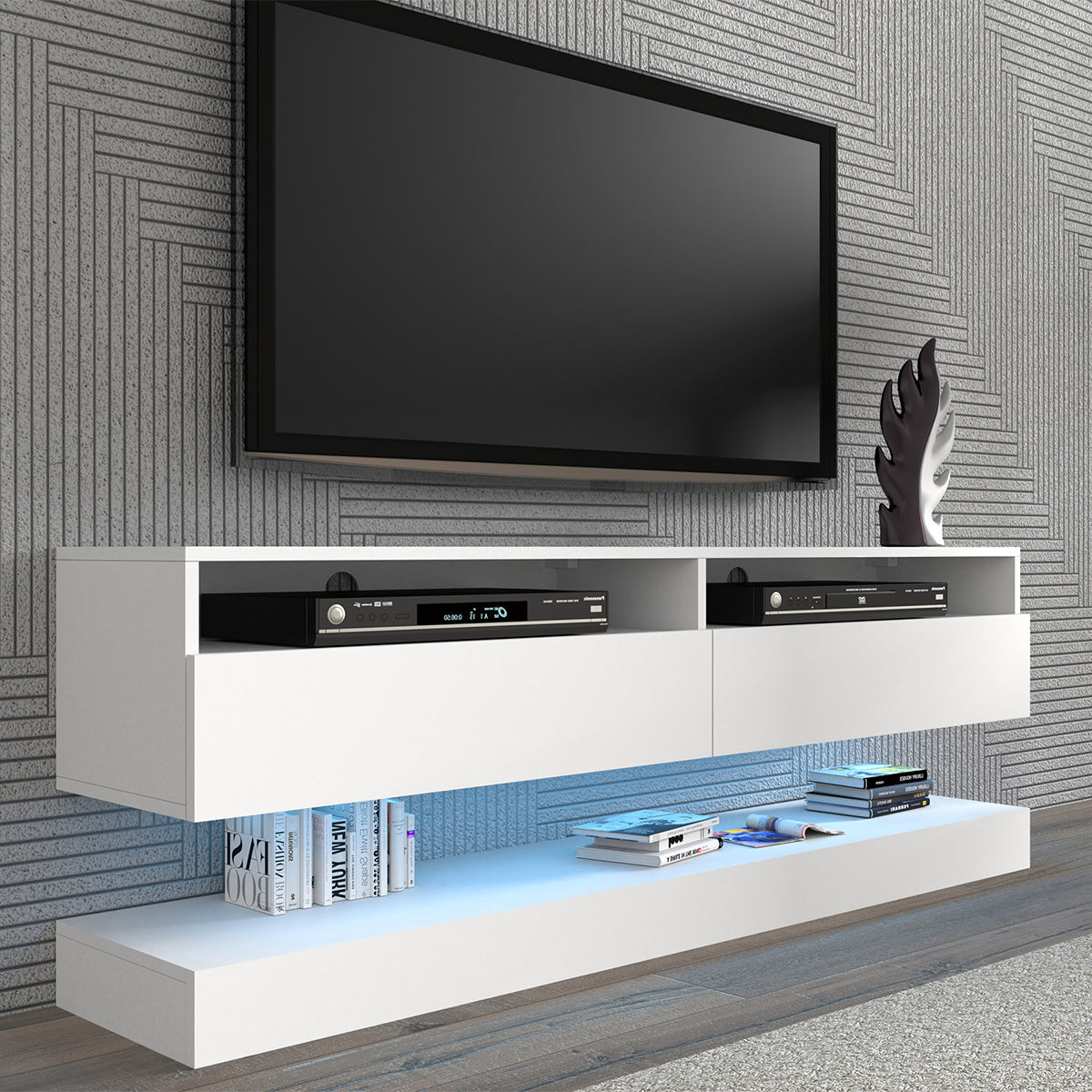 Mur TV 2 portes 160 cm Vega Blanc - vue 3