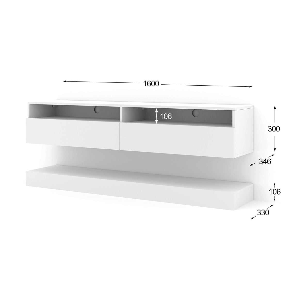 Mur TV 2 portes 160 cm Vega Blanc - vue 4