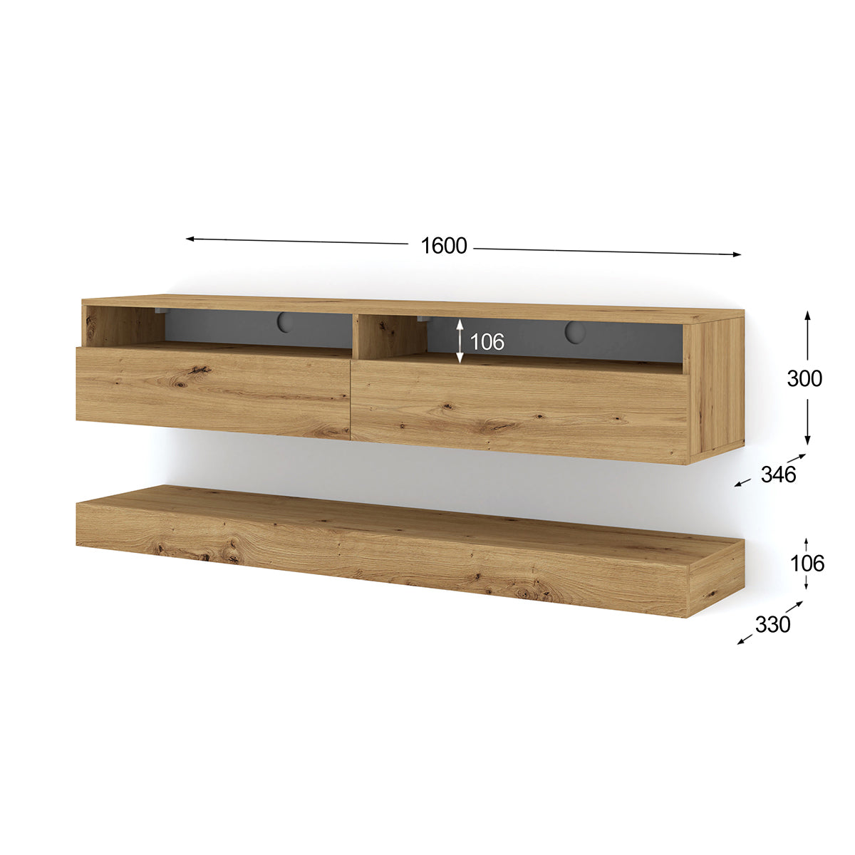 Mur TV 2 portes 160 cm Vega Bois - vue 4