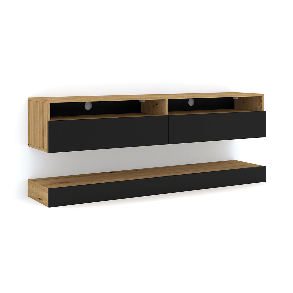 Mur TV 2 portes 160 cm Vega Bois et Noir